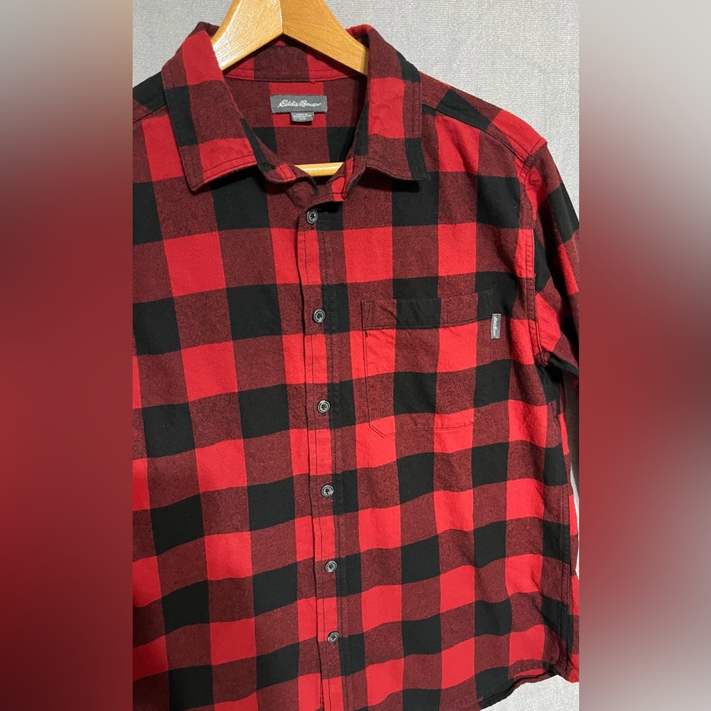 Eddie‎ Bauer Buffalo Red Black Checkered Button Flannel Shirt Men’s Size Large - Picture 6 of 8